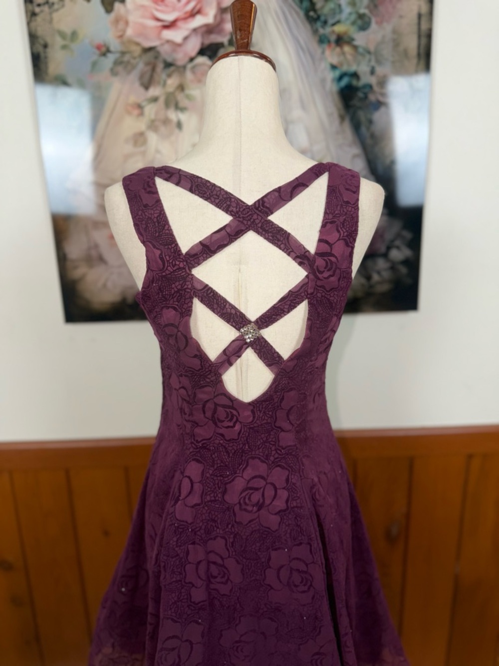 Super Cute Vintage Y2K Zum Zum Flocked Velvet Prom Dress - Picture 6 of 8